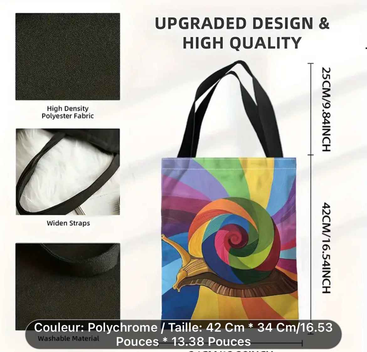 sac fourre tout escargot multicolore